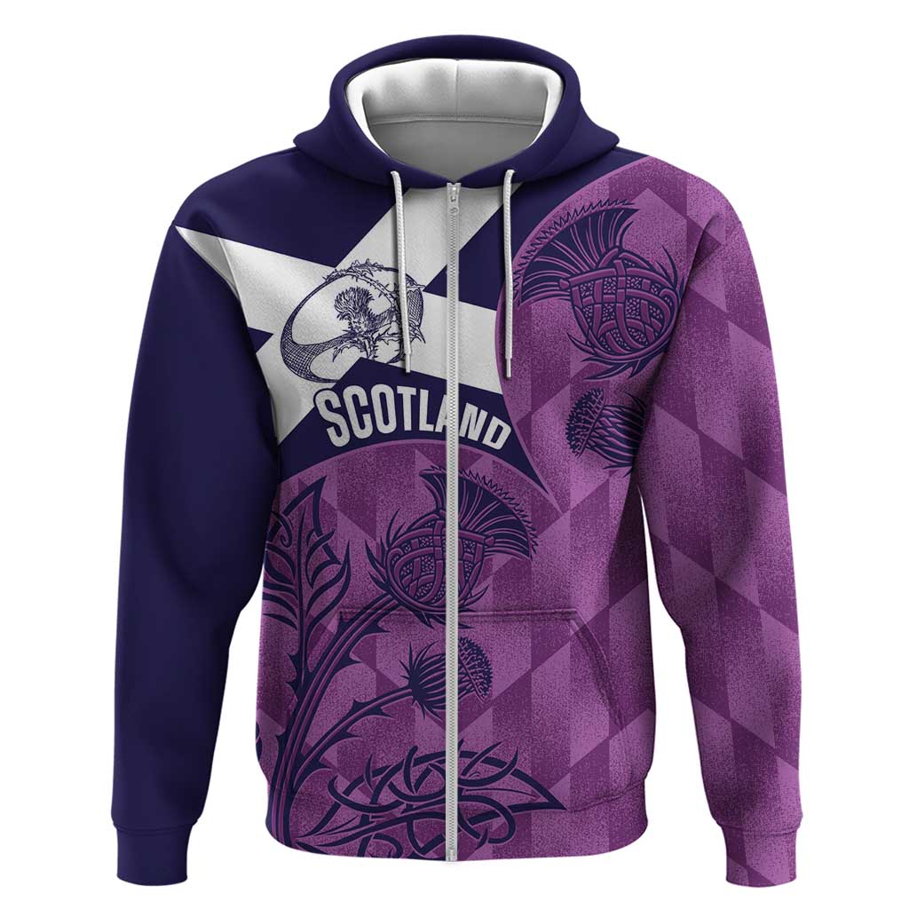 Scotland Rugby Custom Hoodie Go Scottish Thistle Purple Version LT14