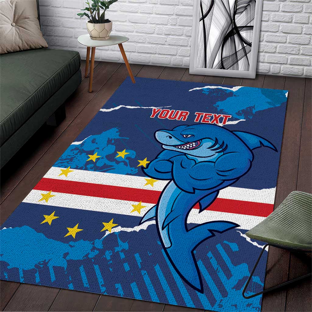 Custom Cape Verde Football Area Rug Blue Sharks Mascot LT14