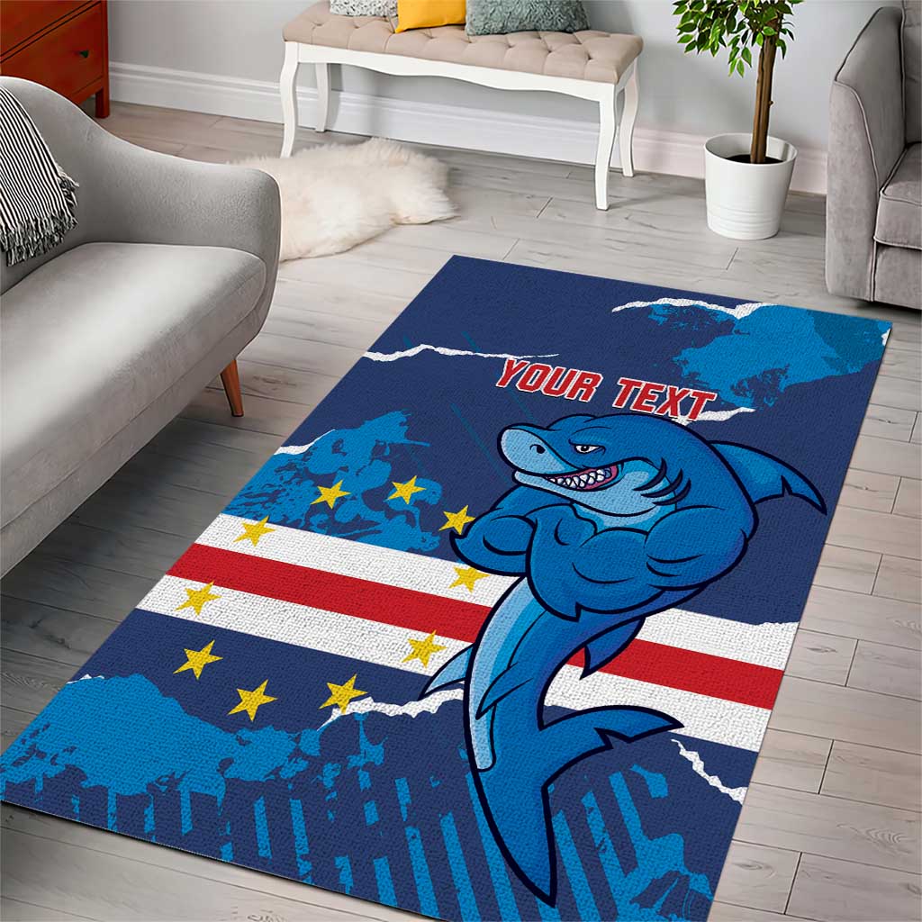 Custom Cape Verde Football Area Rug Blue Sharks Mascot LT14