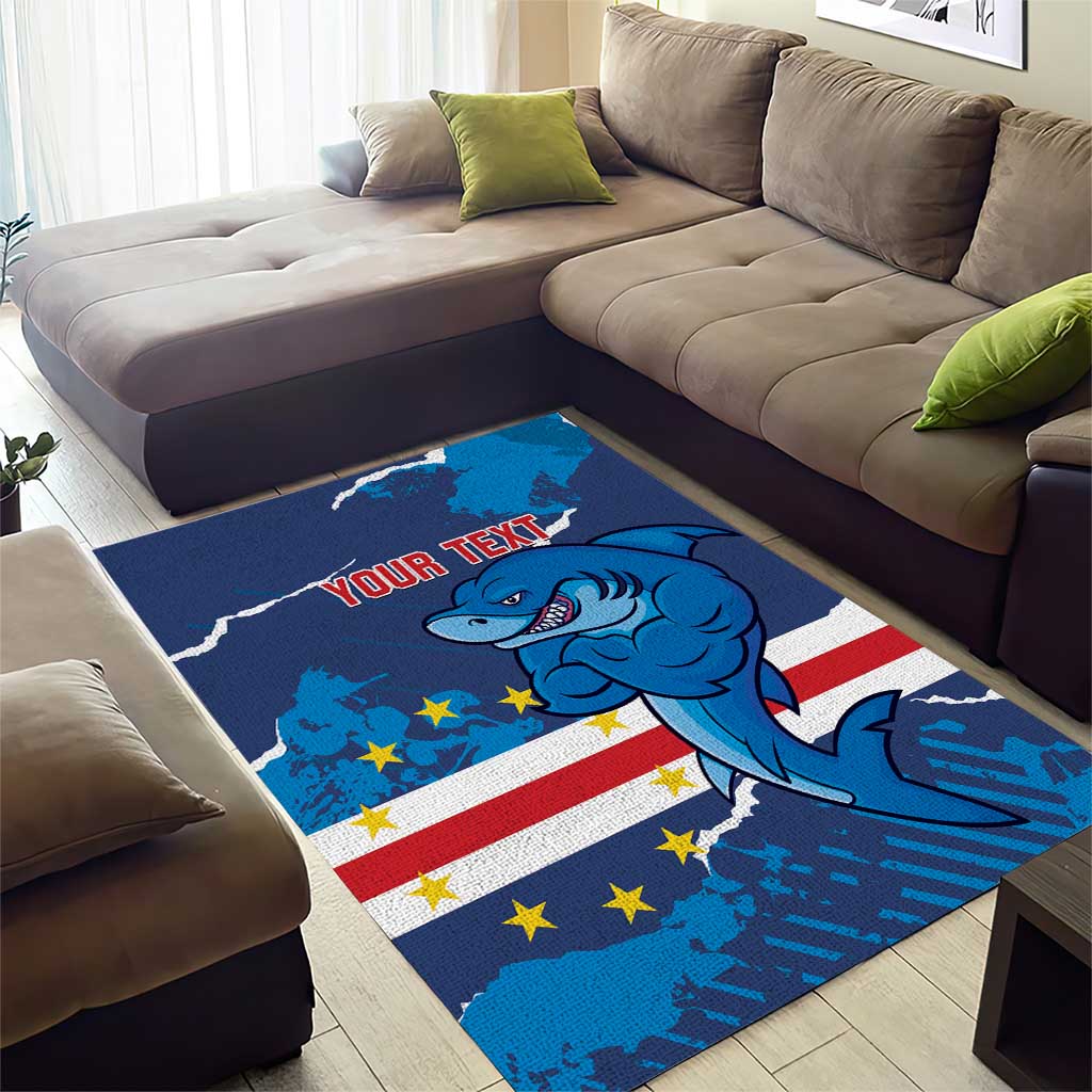 Custom Cape Verde Football Area Rug Blue Sharks Mascot LT14