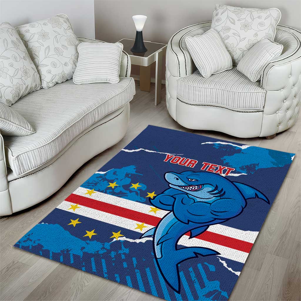 Custom Cape Verde Football Area Rug Blue Sharks Mascot LT14