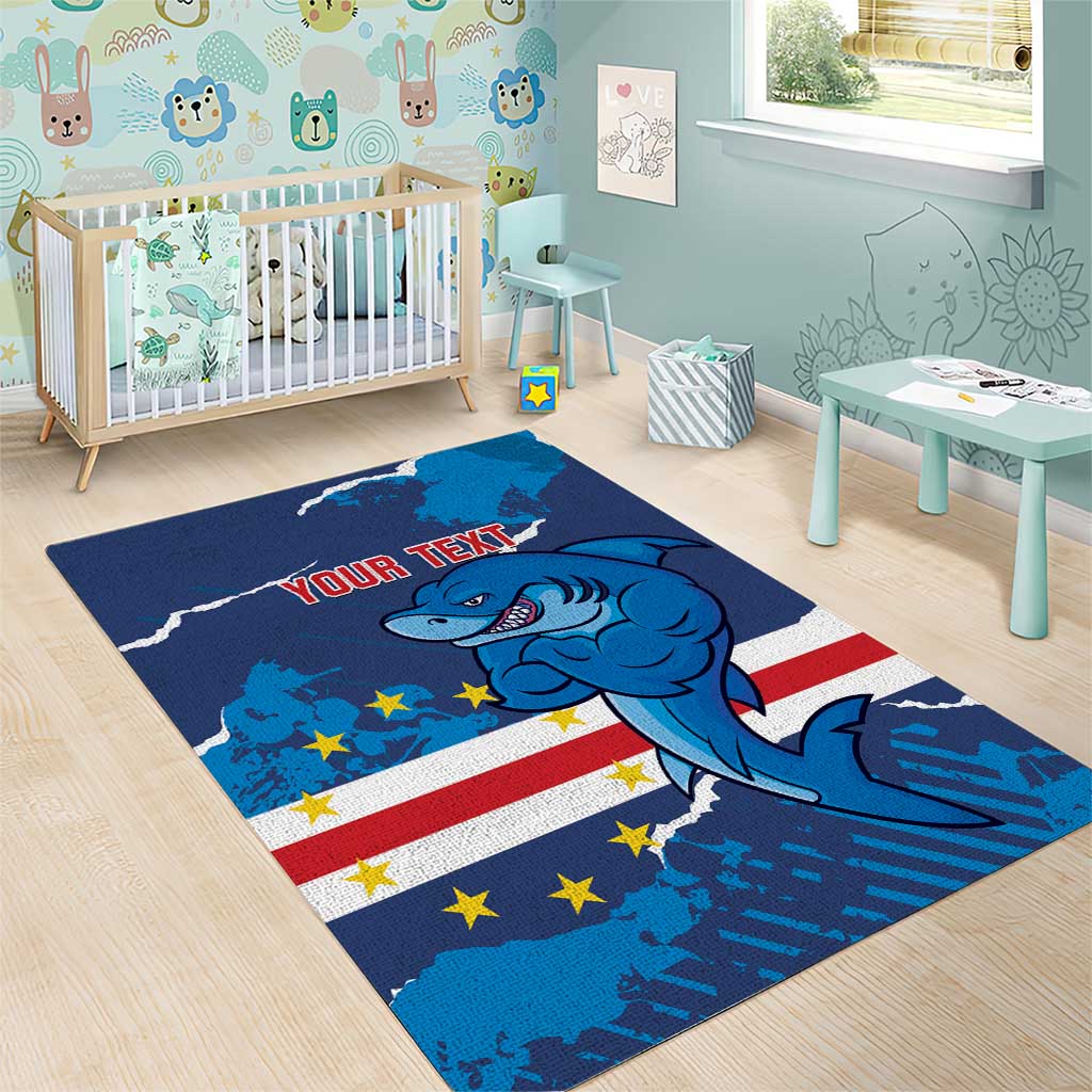 Custom Cape Verde Football Area Rug Blue Sharks Mascot LT14