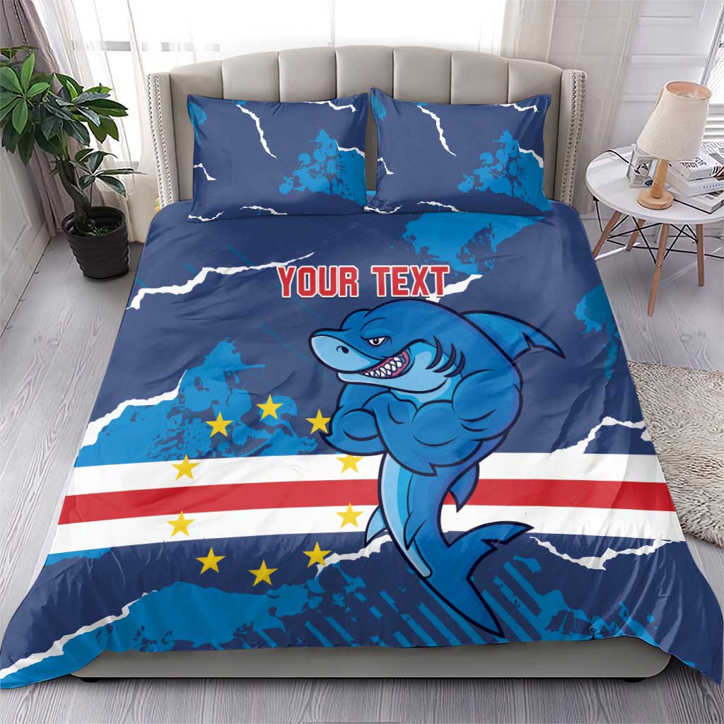Custom Cape Verde Football Bedding Set Blue Sharks Mascot LT14