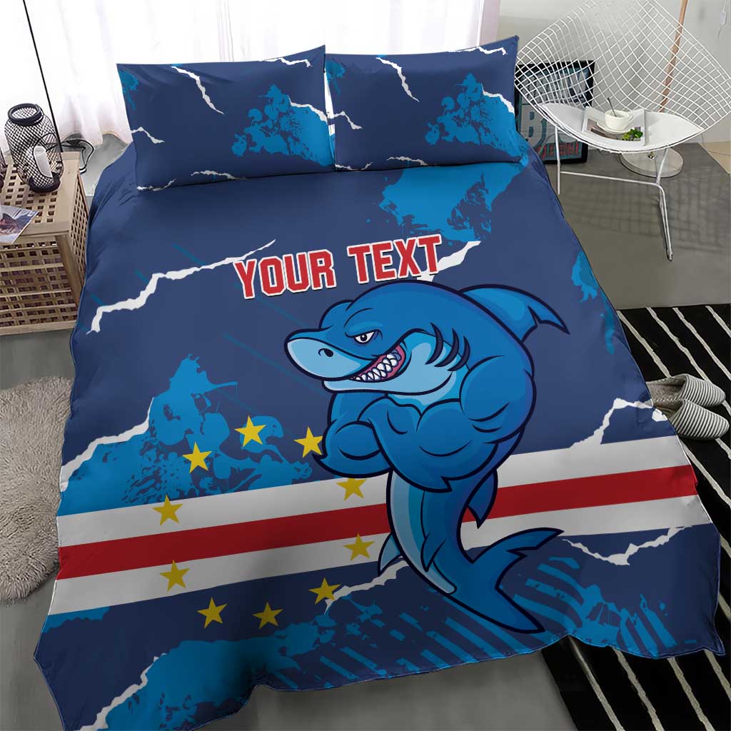 Custom Cape Verde Football Bedding Set Blue Sharks Mascot LT14