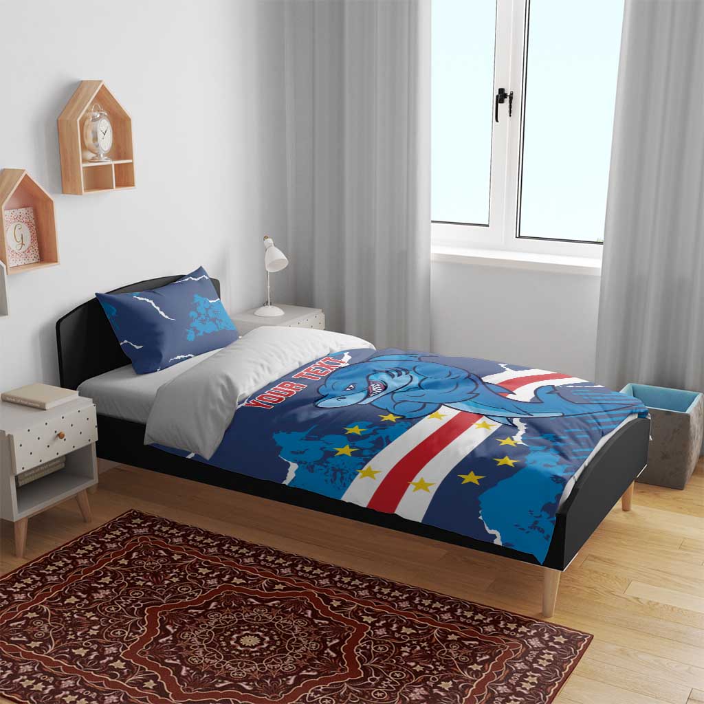 Custom Cape Verde Football Bedding Set Blue Sharks Mascot LT14