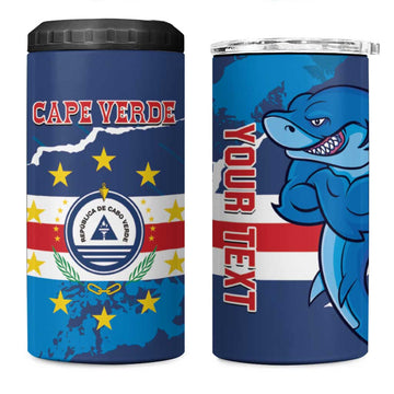Custom Cape Verde Football 4 in 1 Can Cooler Tumbler Blue Sharks Mascot LT14