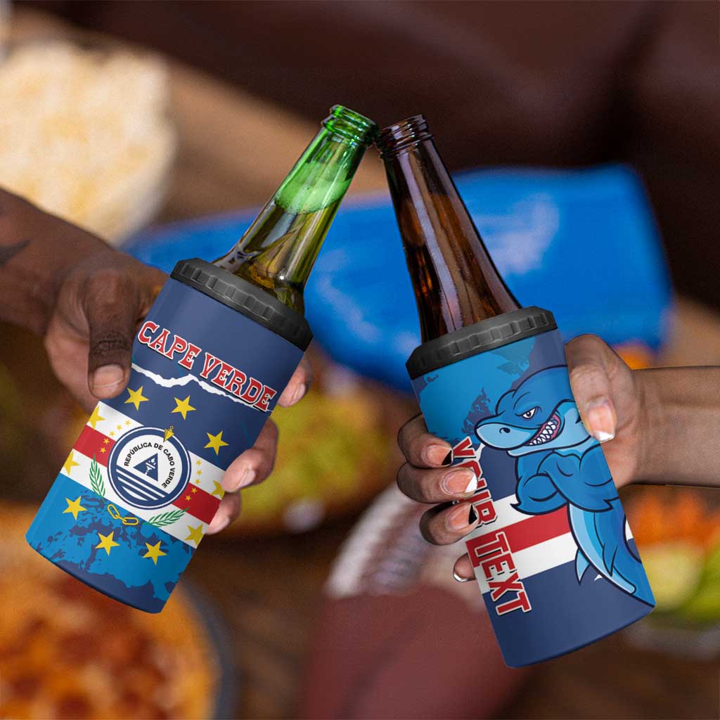 Custom Cape Verde Football 4 in 1 Can Cooler Tumbler Blue Sharks Mascot LT14