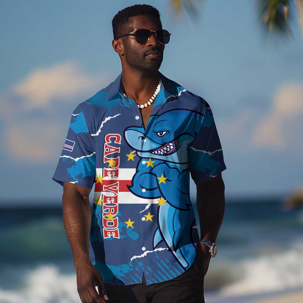 Custom Cape Verde Football Hawaiian Shirt Blue Sharks Mascot LT14