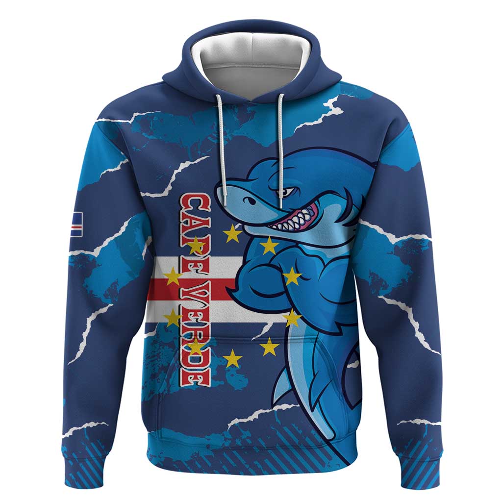 Custom Cape Verde Football Hoodie Go Blue Sharks - Mascot Version LT14