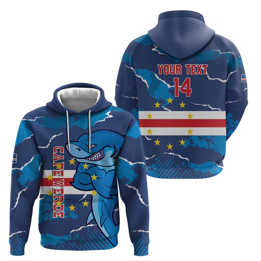 Custom Cape Verde Football Hoodie Go Blue Sharks - Mascot Version LT14