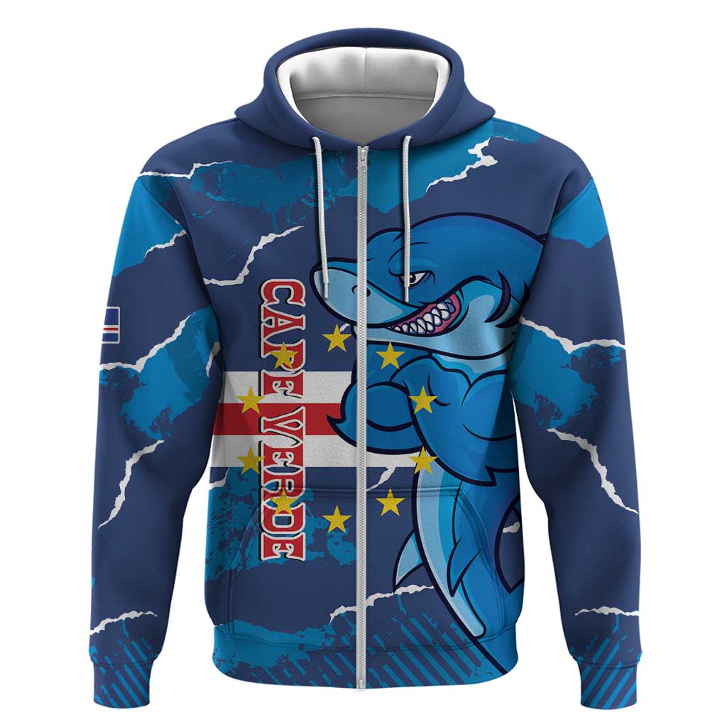 Custom Cape Verde Football Hoodie Go Blue Sharks - Mascot Version LT14