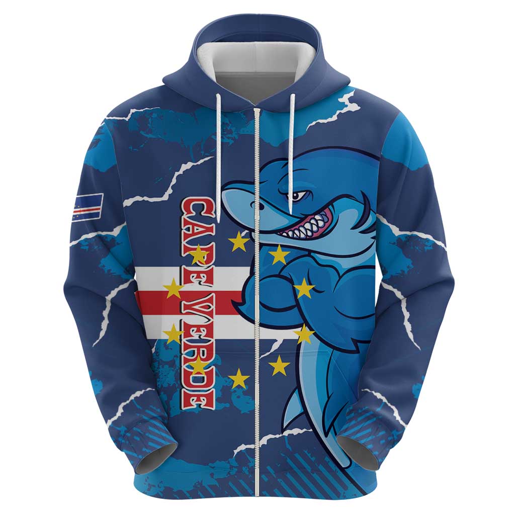 Custom Cape Verde Football Hoodie Go Blue Sharks - Mascot Version LT14