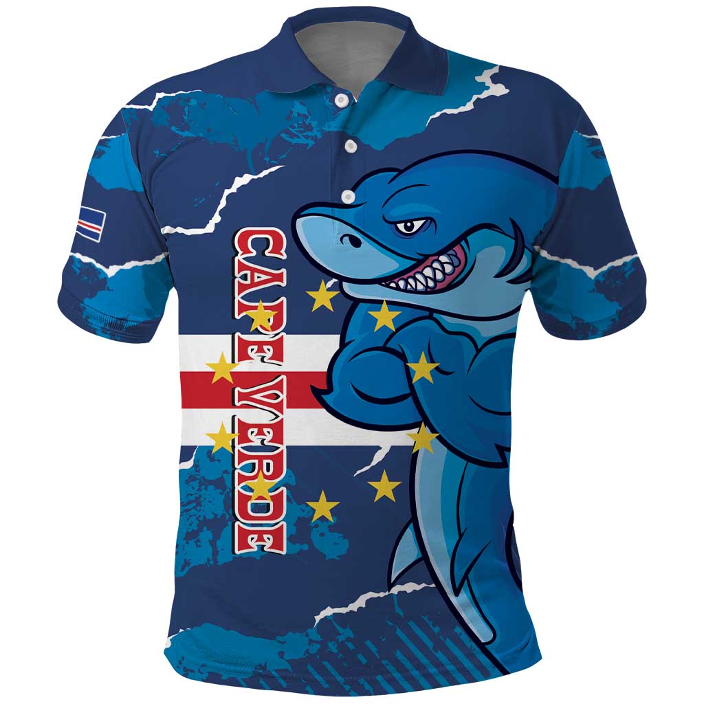 Custom Cape Verde Football Polo Shirt Go Blue Sharks - Mascot Version LT14