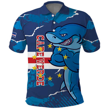 Custom Cape Verde Football Polo Shirt Go Blue Sharks - Mascot Version LT14