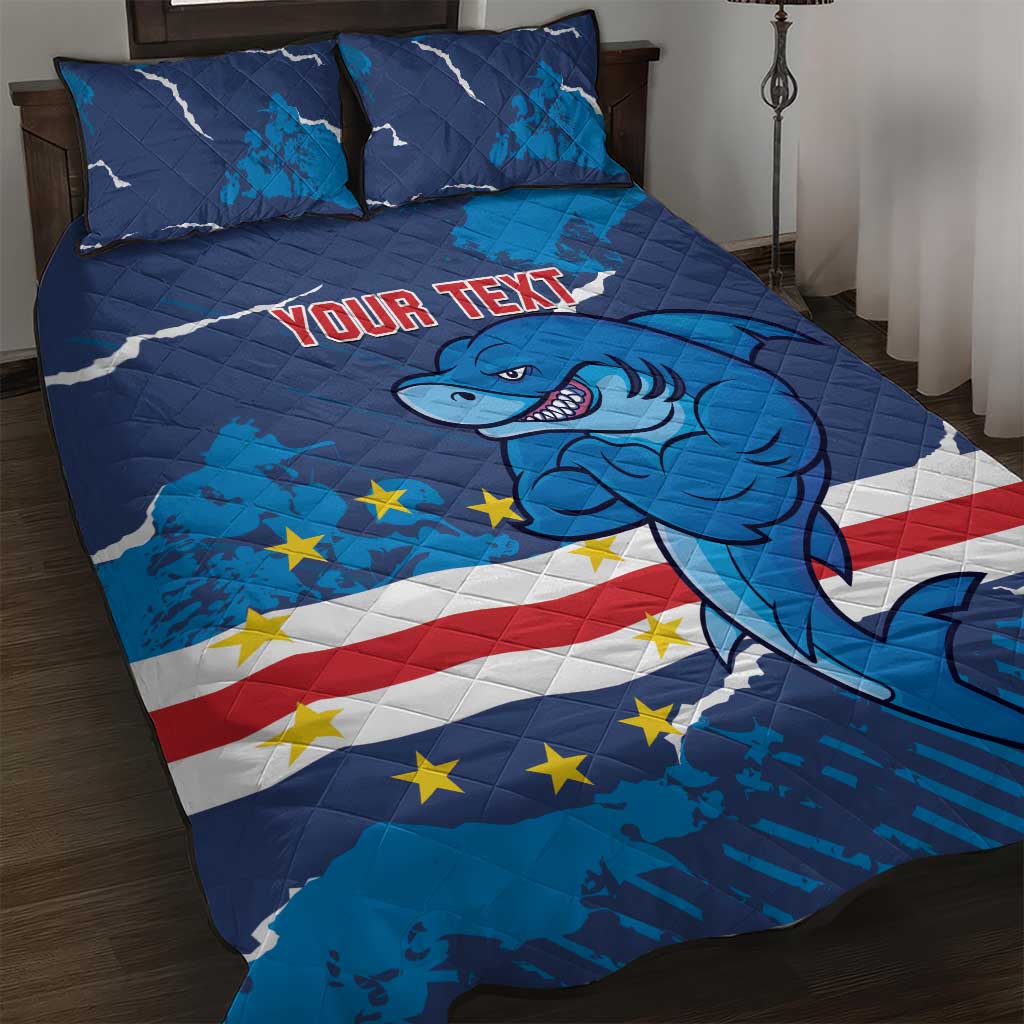 Custom Cape Verde Football Quilt Bed Set Blue Sharks Mascot LT14