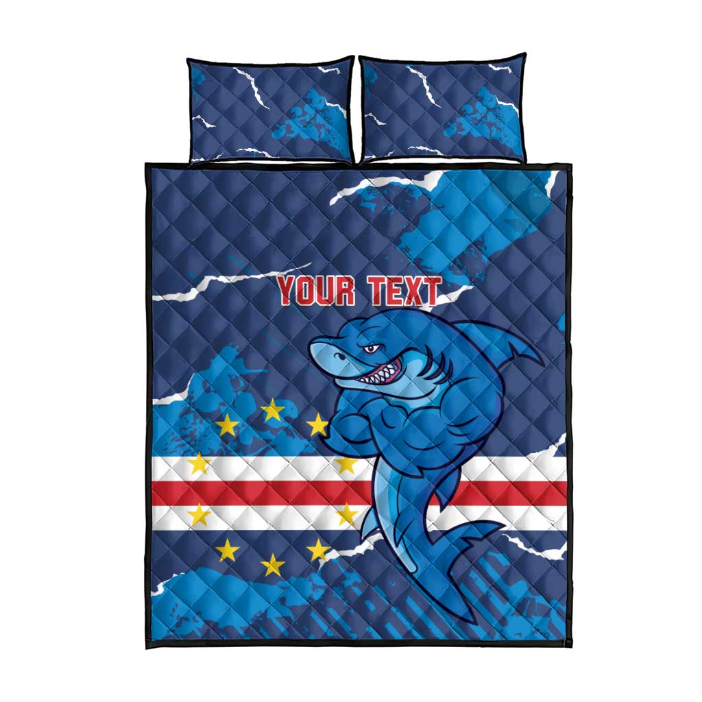 Custom Cape Verde Football Quilt Bed Set Blue Sharks Mascot LT14