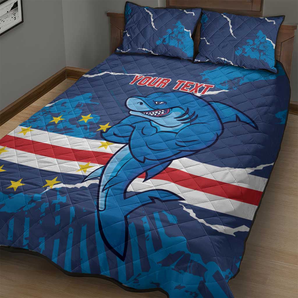 Custom Cape Verde Football Quilt Bed Set Blue Sharks Mascot LT14