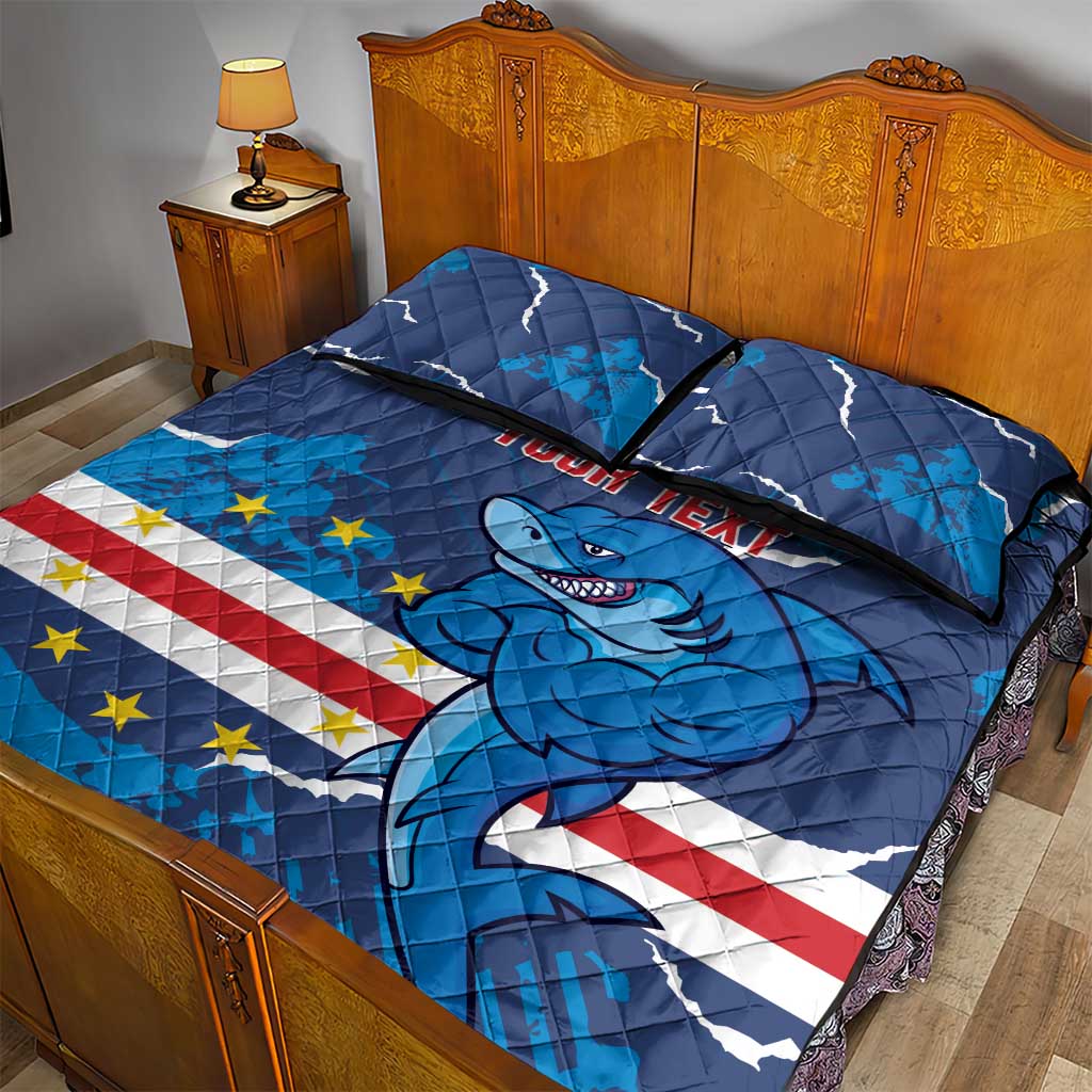 Custom Cape Verde Football Quilt Bed Set Blue Sharks Mascot LT14
