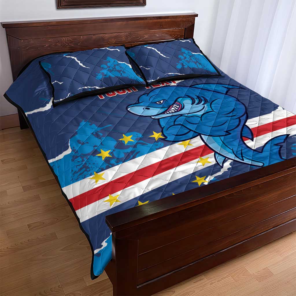 Custom Cape Verde Football Quilt Bed Set Blue Sharks Mascot LT14