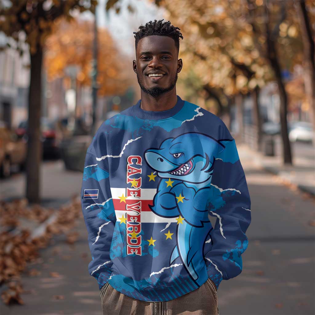 Custom Cape Verde Football Sweatshirt Blue Sharks Mascot LT14