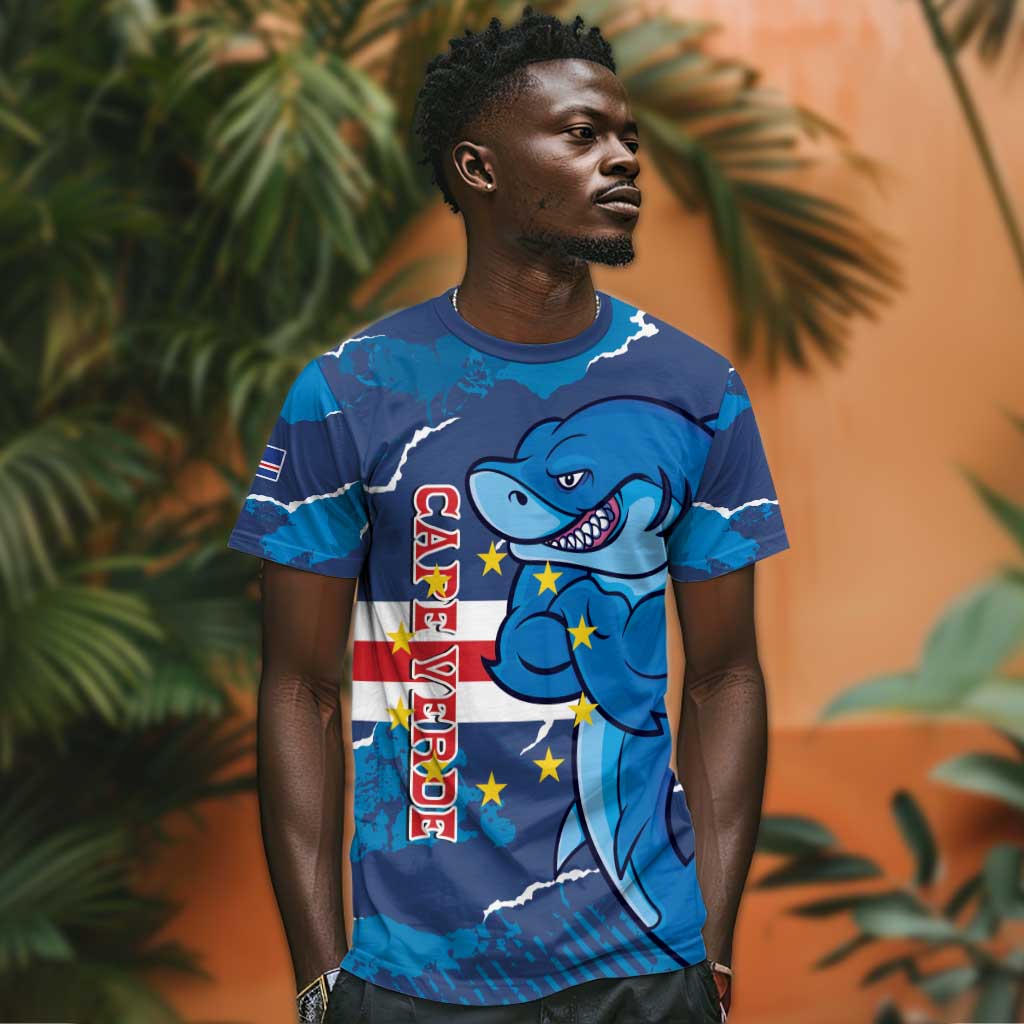 Custom Cape Verde Football T shirt Blue Sharks Mascot LT14