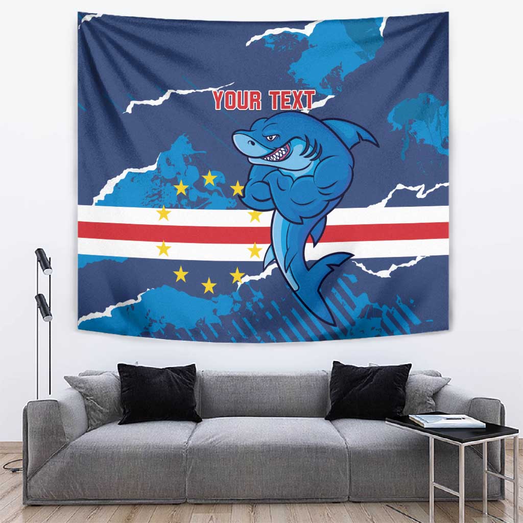 Custom Cape Verde Football Tapestry Blue Sharks Mascot LT14