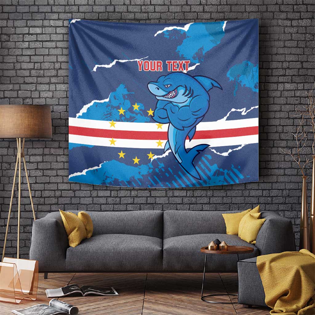 Custom Cape Verde Football Tapestry Blue Sharks Mascot LT14