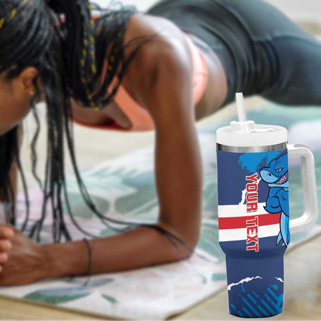 Custom Cape Verde Football Tumbler With Handle Blue Sharks Mascot LT14