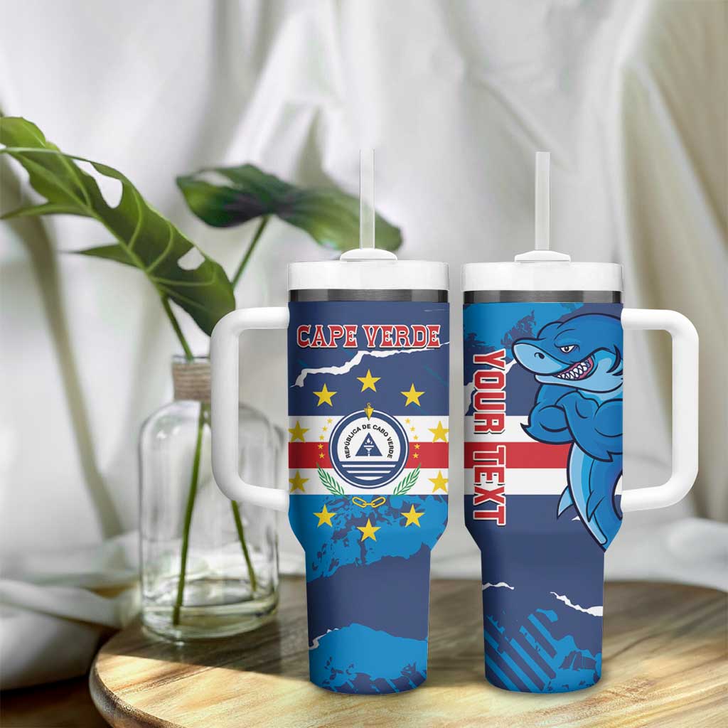 Custom Cape Verde Football Tumbler With Handle Blue Sharks Mascot LT14