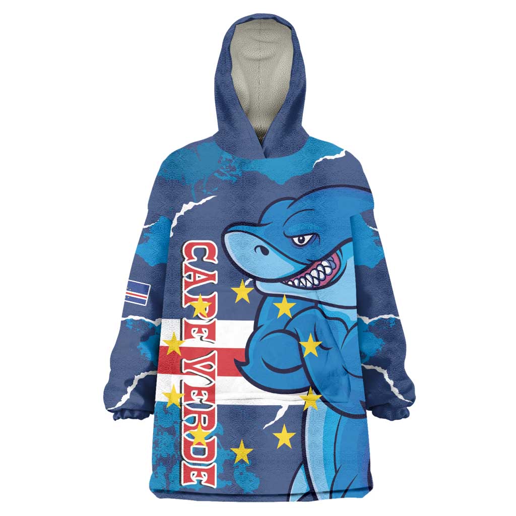 Custom Cape Verde Football Wearable Blanket Hoodie Blue Sharks Mascot LT14