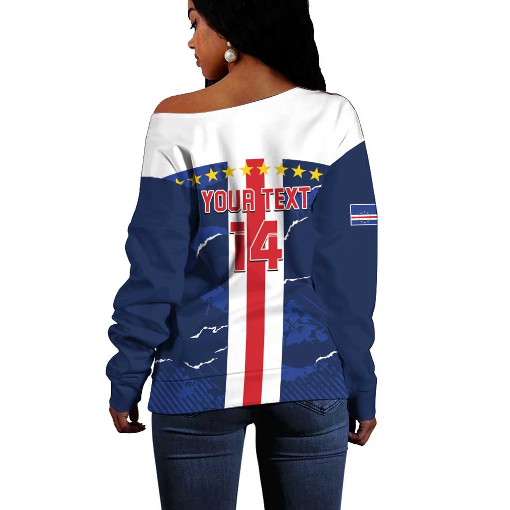 Custom Cape Verde Football Off Shoulder Sweater Blue Sharks Sporty LT14