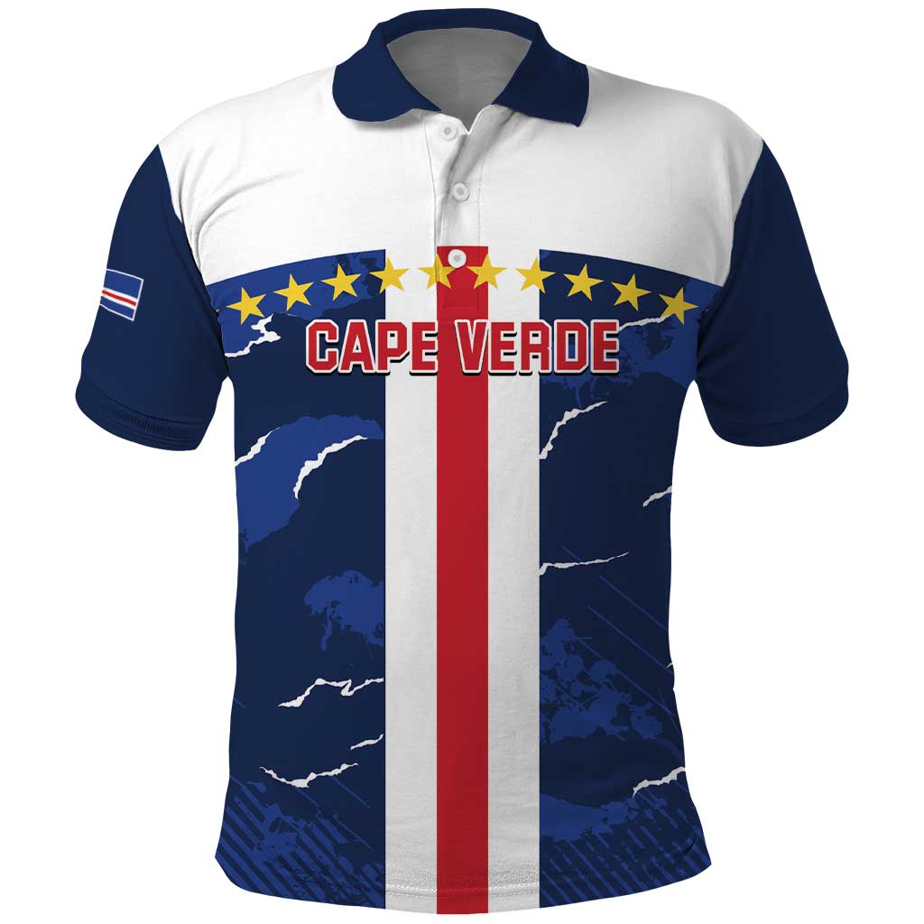 Custom Cape Verde Football Polo Shirt Go Blue Sharks - Sporty Version LT14