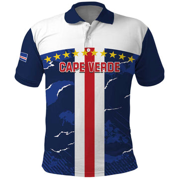 Custom Cape Verde Football Polo Shirt Go Blue Sharks - Sporty Version LT14
