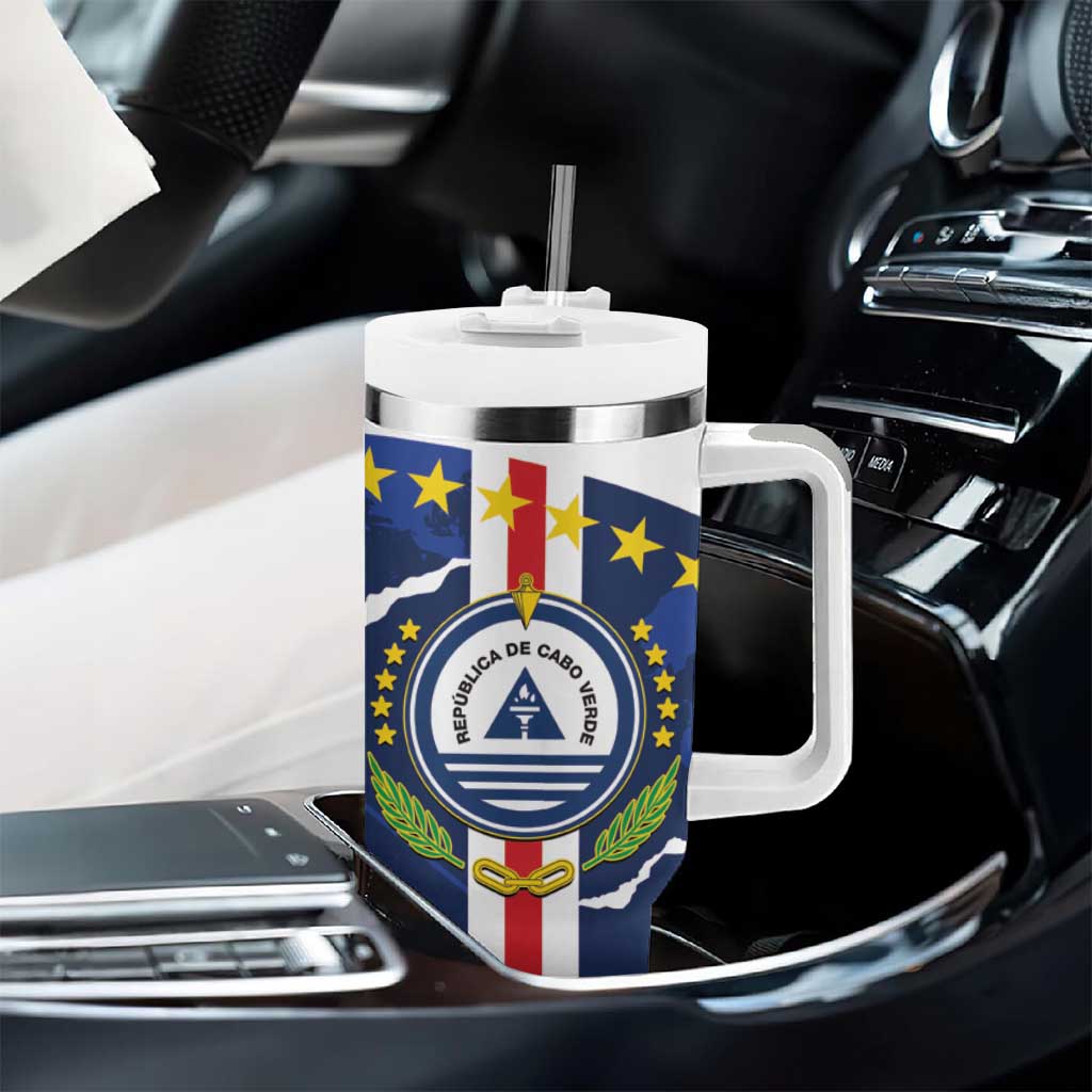 Custom Cape Verde Football Tumbler With Handle Blue Sharks Sporty LT14