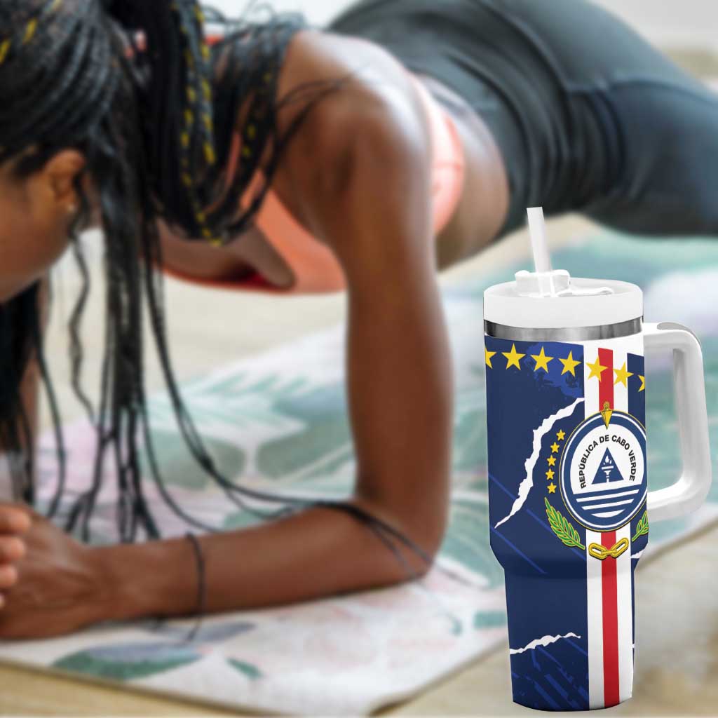 Custom Cape Verde Football Tumbler With Handle Blue Sharks Sporty LT14