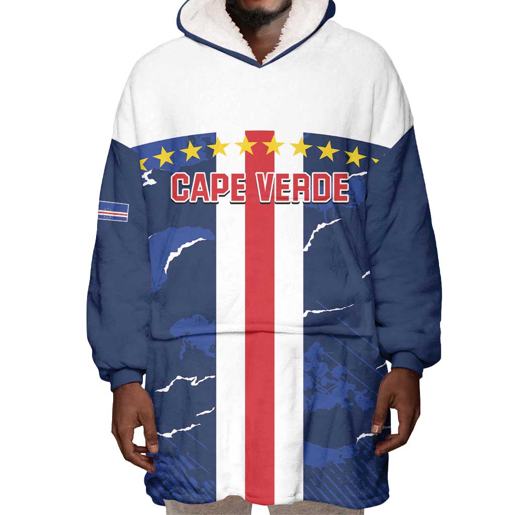 Custom Cape Verde Football Wearable Blanket Hoodie Blue Sharks Sporty LT14