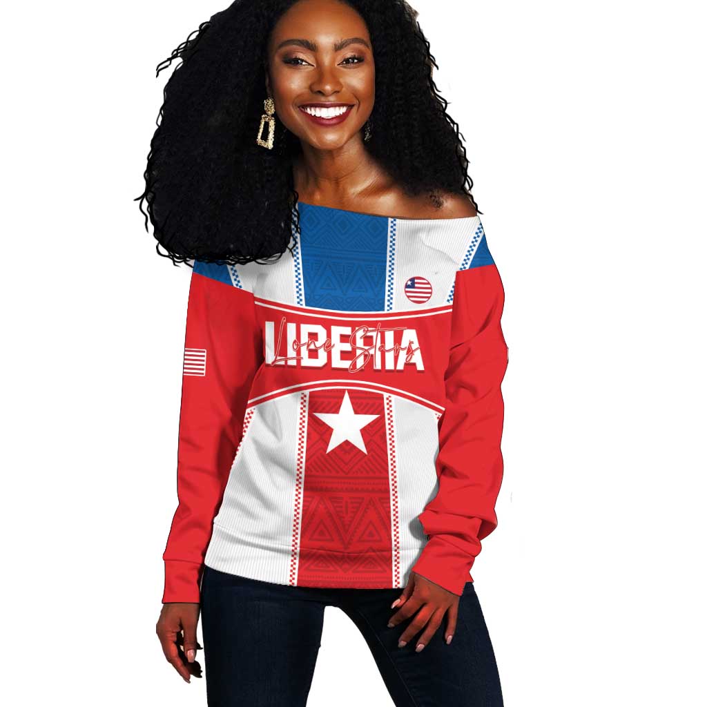 Custom Lone Stars Off Shoulder Sweater Liberia Football - Sporty Style LT14