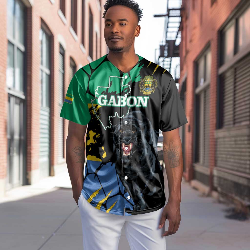 Personalized Gabon Black Panther Baseball Jersey Gabonese Map Grunge Style LT14