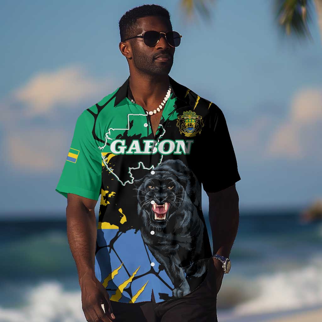 Personalized Gabon Black Panther Hawaiian Shirt Gabonese Map Grunge Style LT14