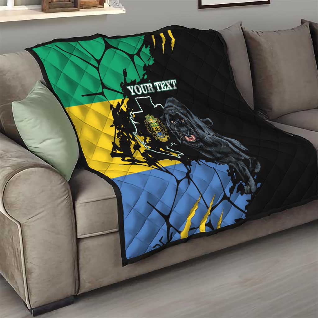Personalized Gabon Black Panther Quilt Gabonese Map Grunge Style LT14