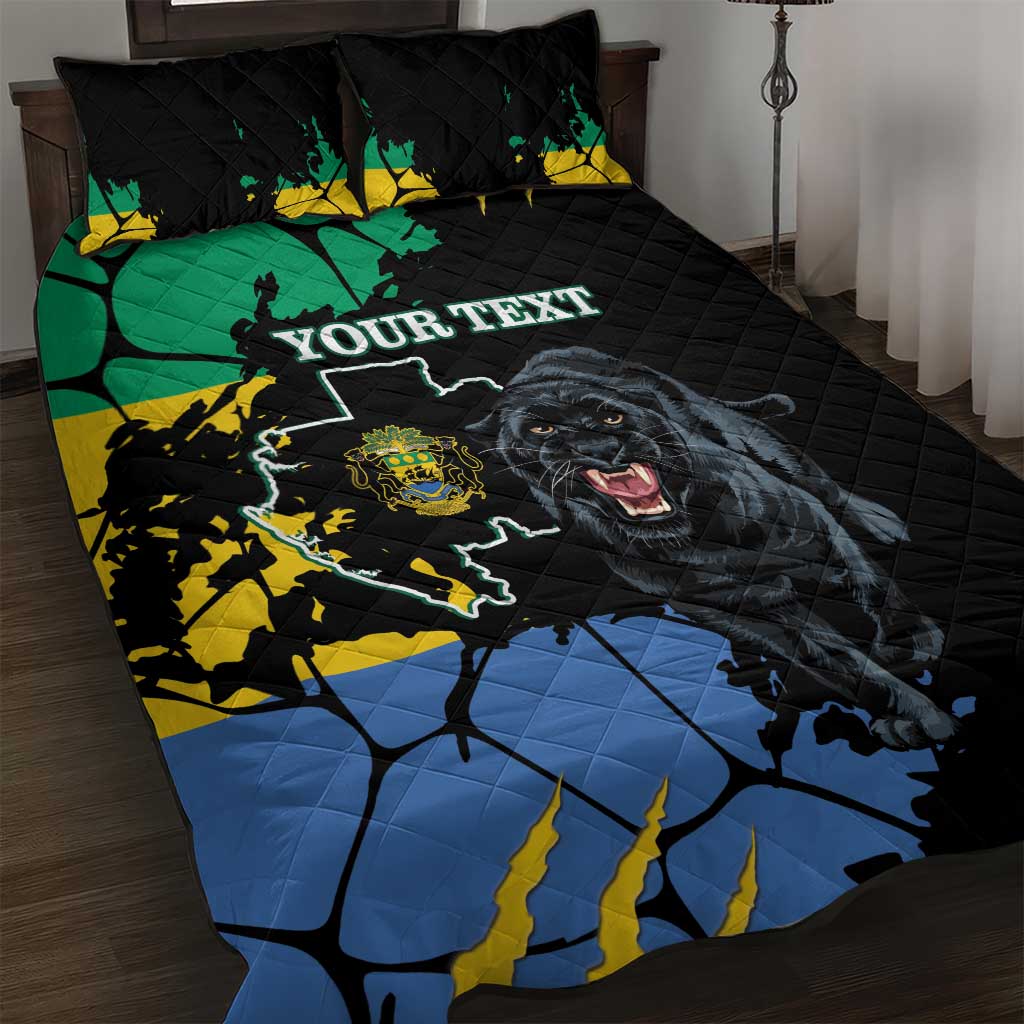 Personalized Gabon Black Panther Quilt Bed Set Gabonese Map Grunge Style LT14