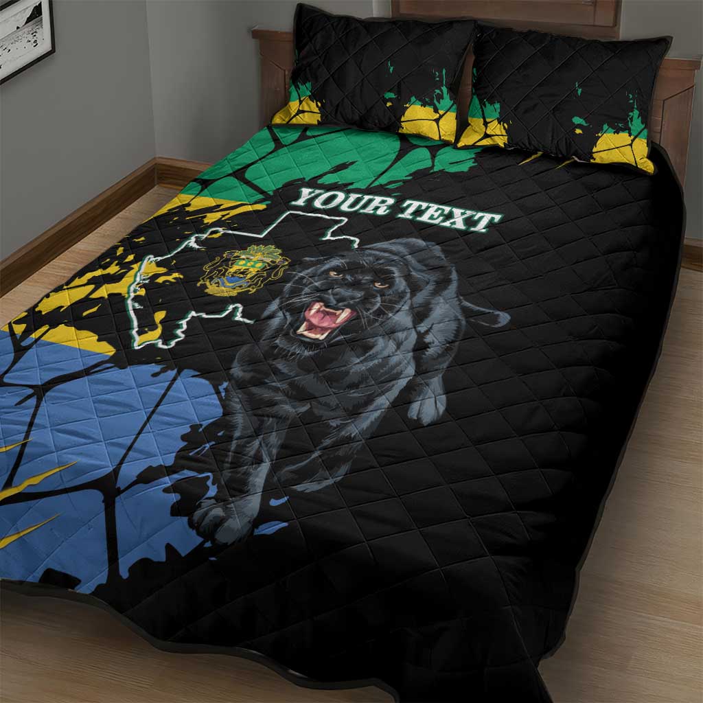 Personalized Gabon Black Panther Quilt Bed Set Gabonese Map Grunge Style LT14