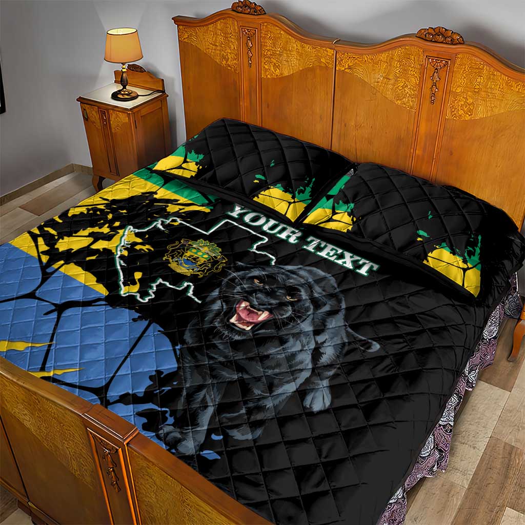 Personalized Gabon Black Panther Quilt Bed Set Gabonese Map Grunge Style LT14
