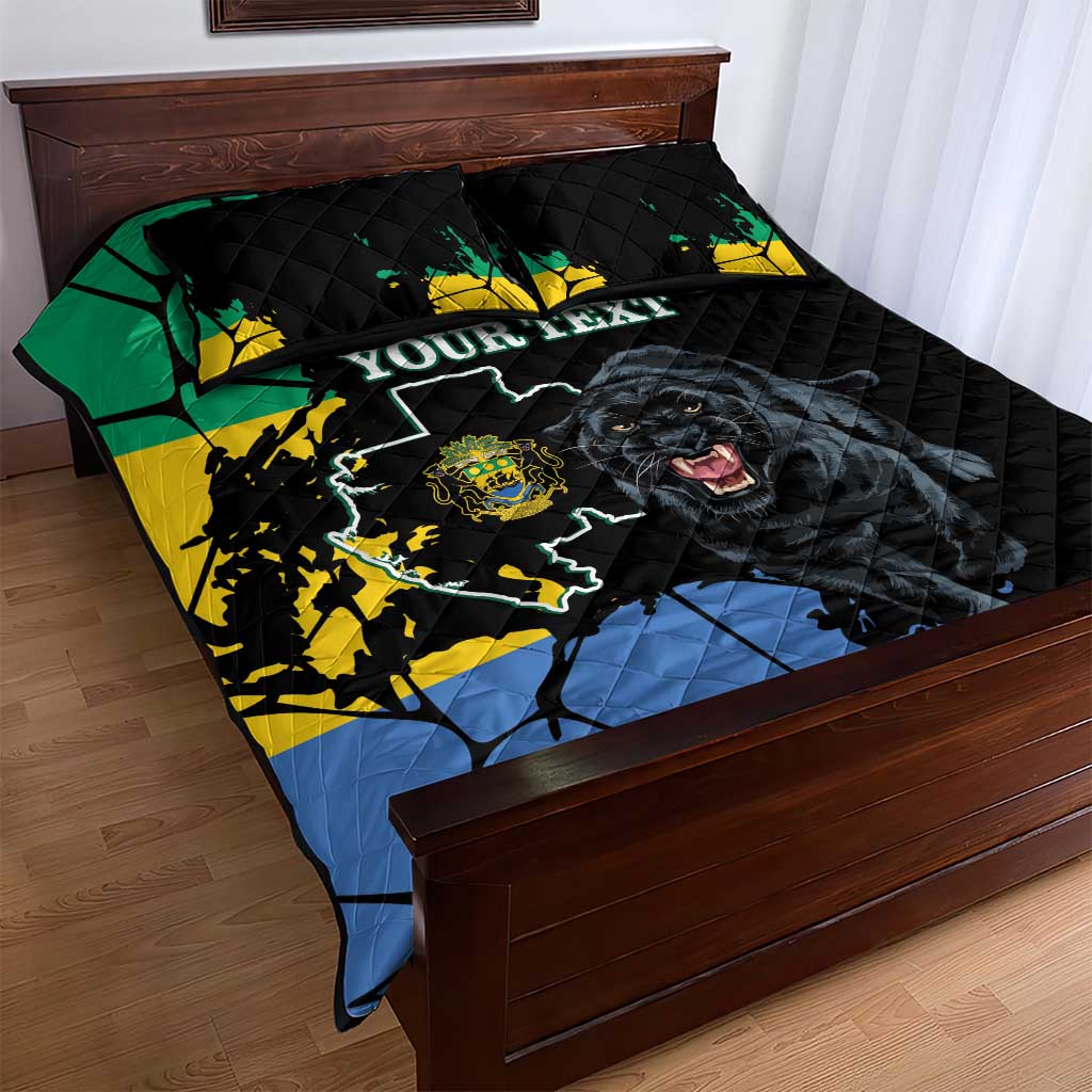 Personalized Gabon Black Panther Quilt Bed Set Gabonese Map Grunge Style LT14