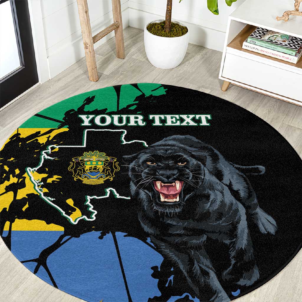 Personalized Gabon Black Panther Round Carpet Gabonese Map Grunge Style LT14