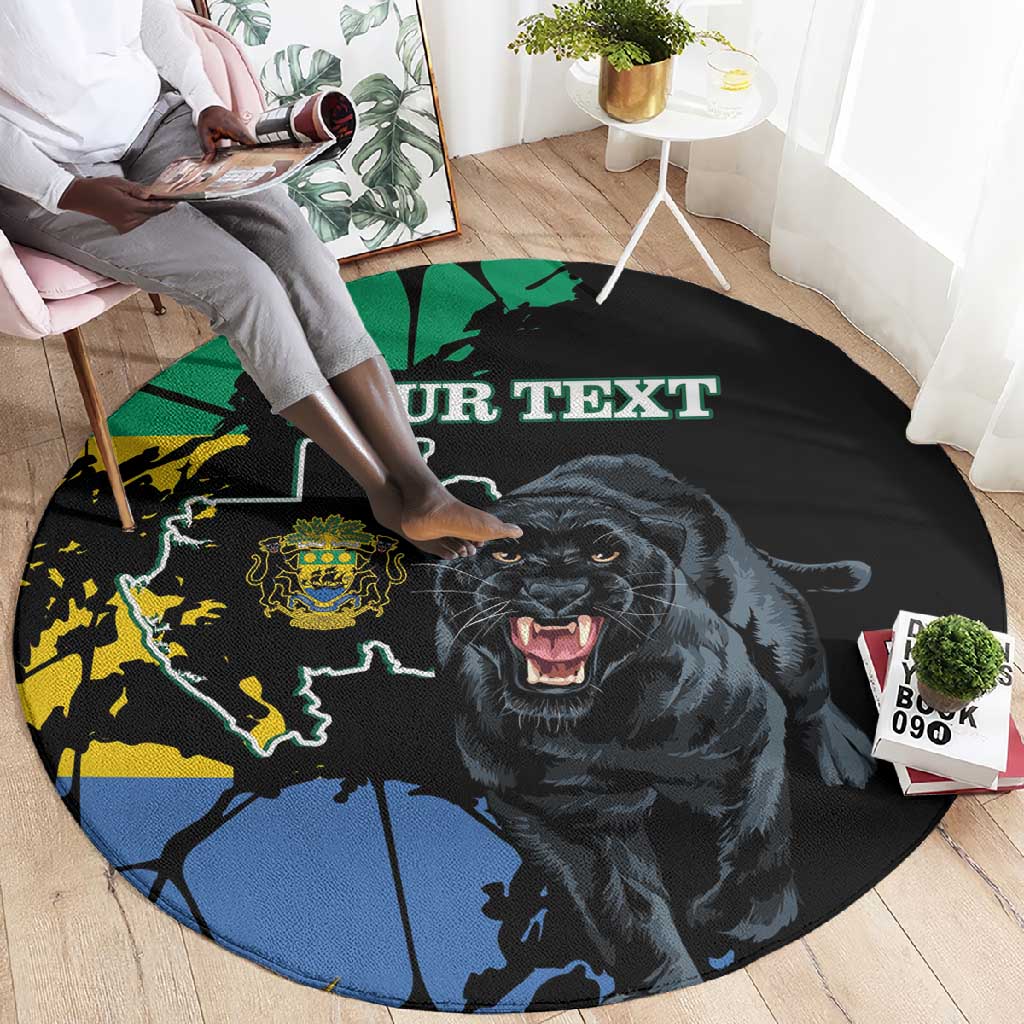 Personalized Gabon Black Panther Round Carpet Gabonese Map Grunge Style LT14