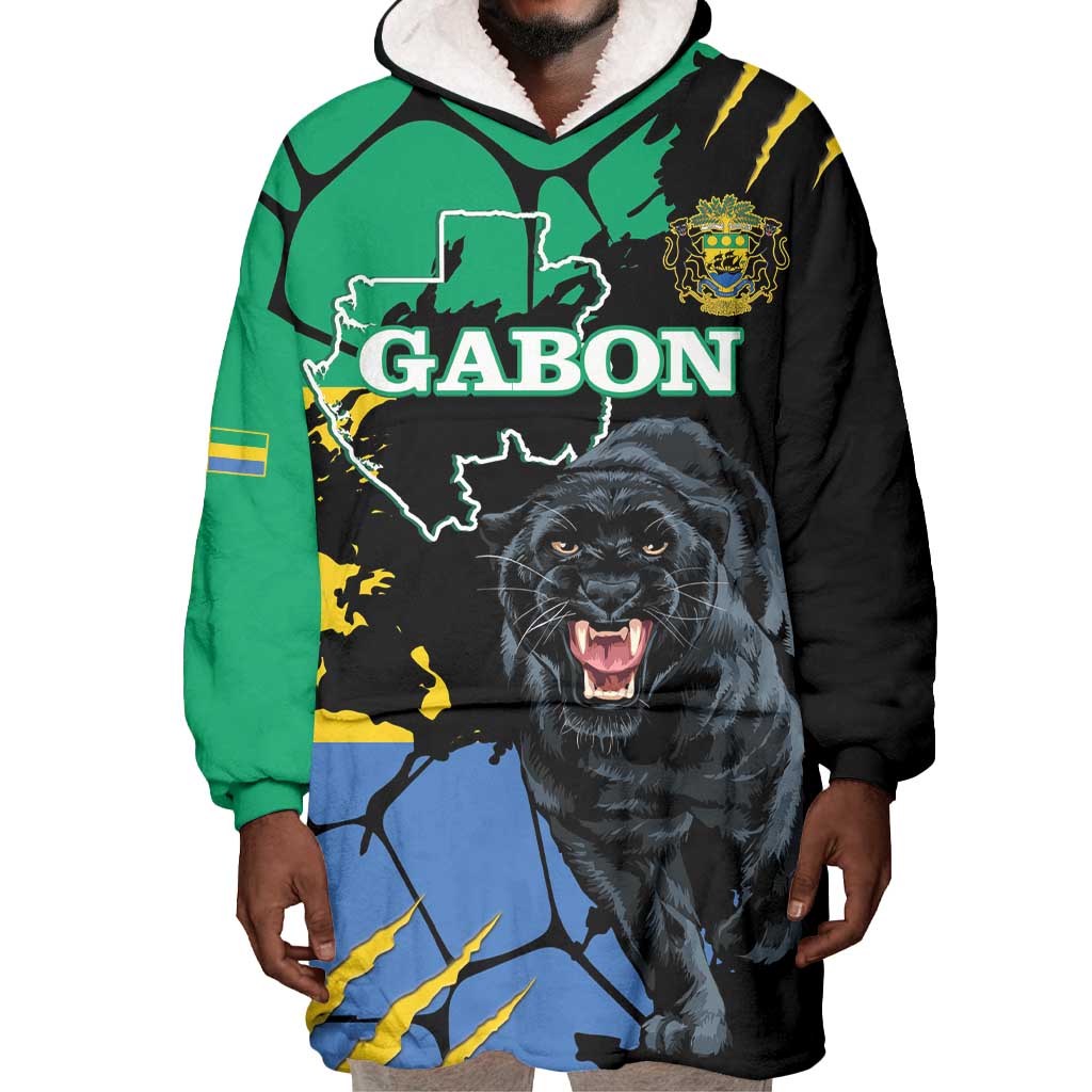 Personalized Gabon Black Panther Wearable Blanket Hoodie Gabonese Map Grunge Style LT14