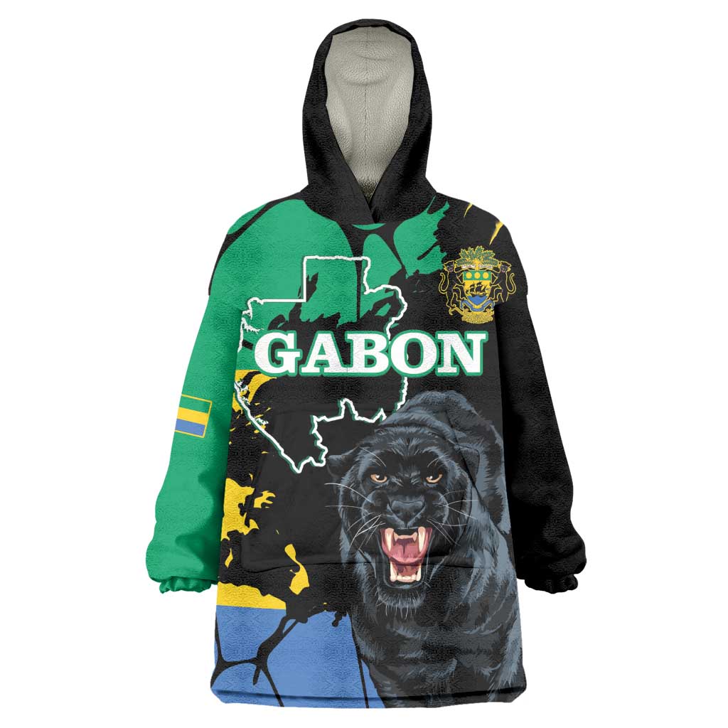 Personalized Gabon Black Panther Wearable Blanket Hoodie Gabonese Map Grunge Style LT14