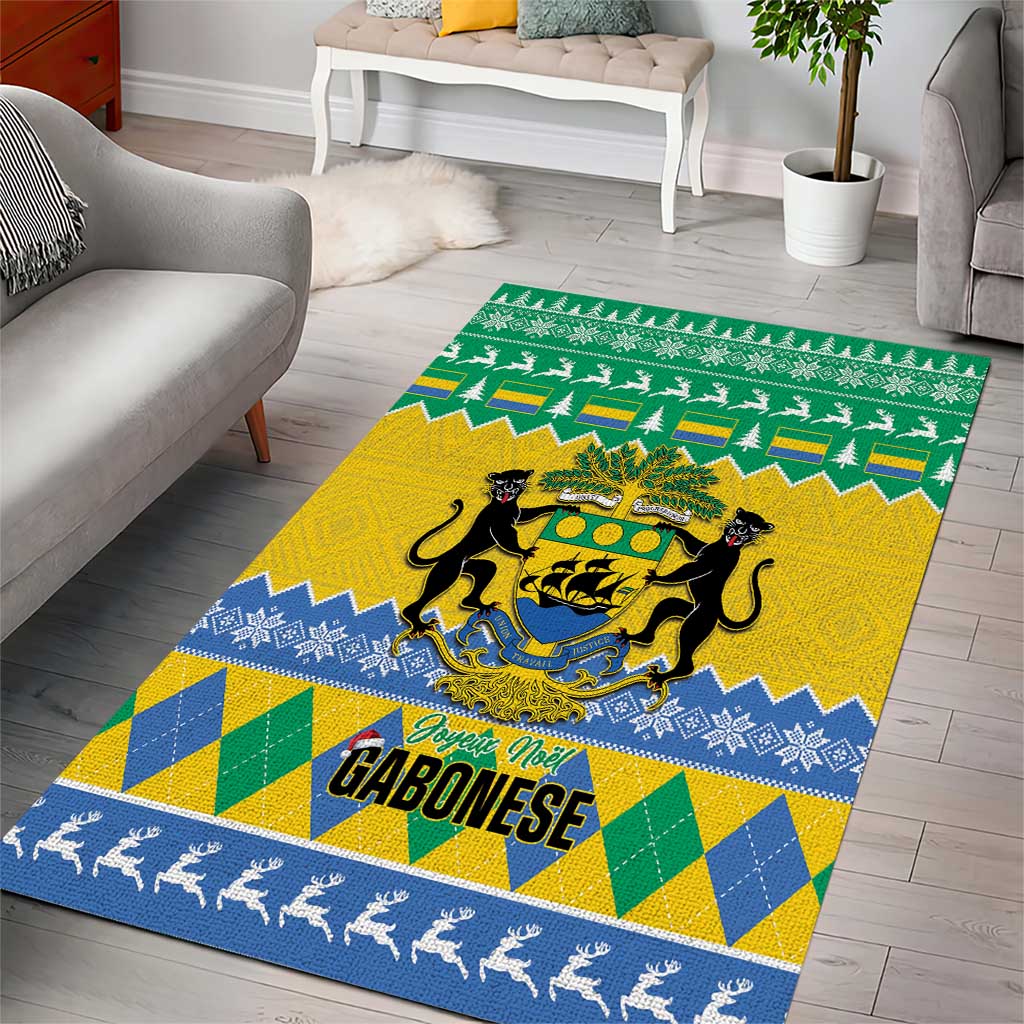 Afro Gabon Christmas Area Rug Joyeux Noel Coat Of Arms - African Pattern LT14