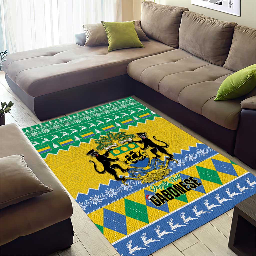 Afro Gabon Christmas Area Rug Joyeux Noel Coat Of Arms - African Pattern LT14